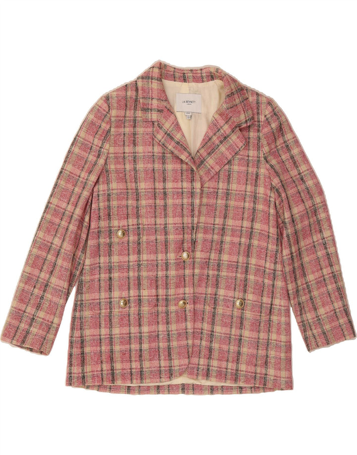 L.K. BENNETT Womens 2 Button Blazer Jacket UK 12 Medium Pink Check Cotton Vintage L.K. Bennett and Second-Hand L.K. Bennett from Messina Hembry 