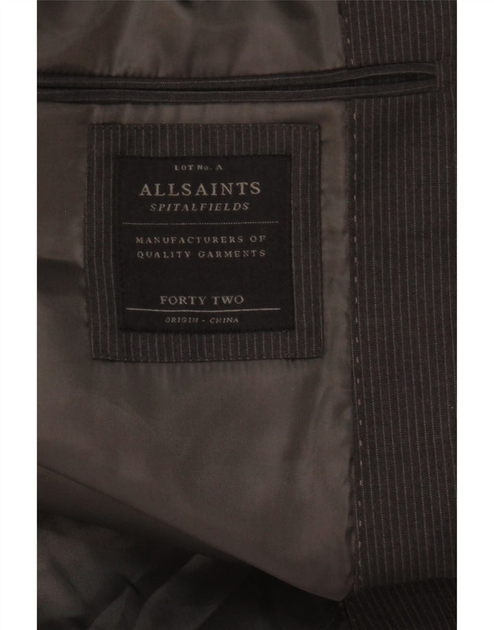 All Saints Herren-Blazer mit 2 Knöpfen, UK 42, XL, grauer Nadelstreifen