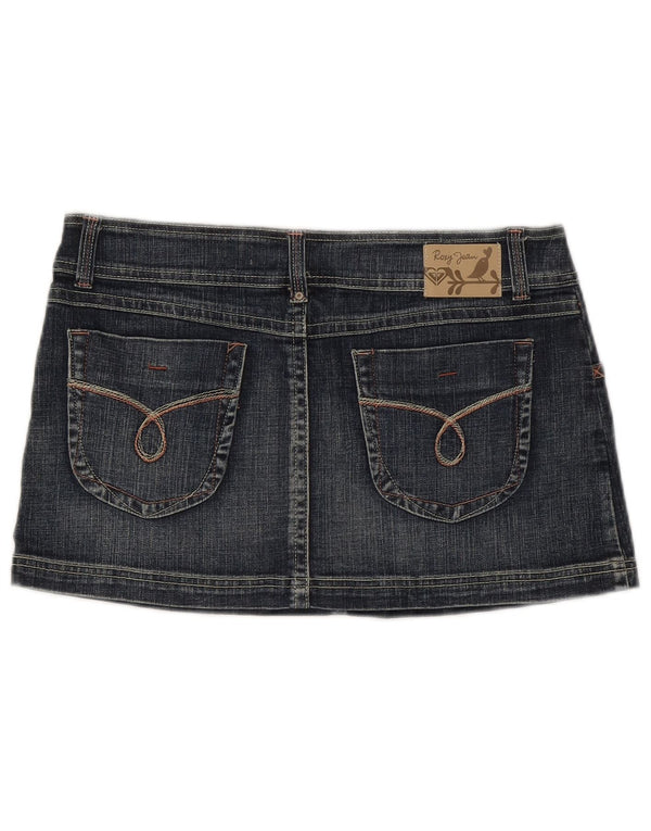Roxy Damen Mini-Jeansrock mit gerader Passform, US 12, Größe L, W32, blaue Baumwolle