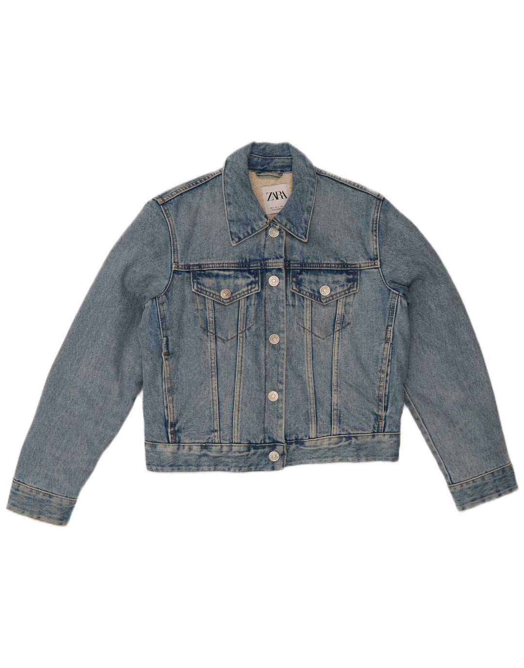 ZARA Damen Denim Crop Sherpa Jacke UK 10 Small Blaue Baumwolle