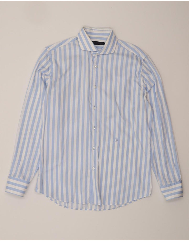 TRUSSARDI Mens Shirt Size 40 15 3/4 Medium Blue Striped Cotton