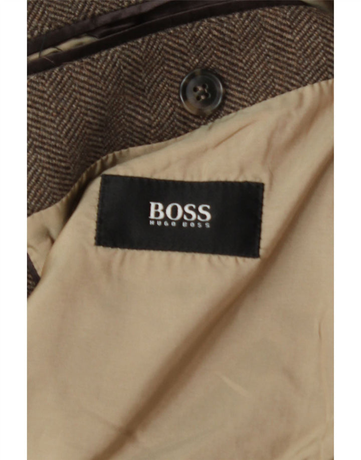 Hugo Boss Herrenmantel UK 40 Großes braunes Fischgrätenmuster