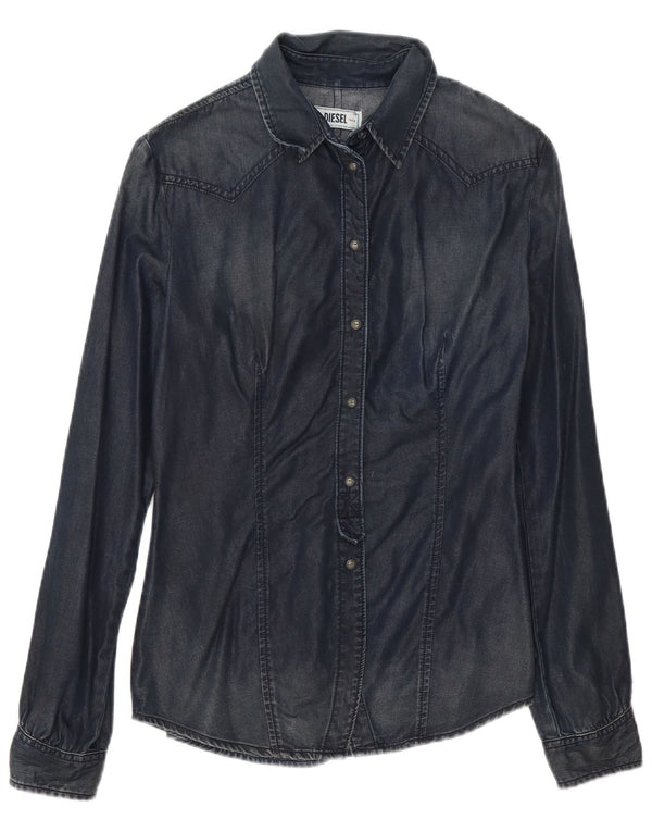 Diesel Damen Jeanshemd UK 12 Medium Marineblau Baumwolle
