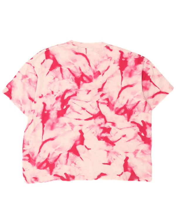 Calvin Klein Jeans Damen Grafik-T-Shirt-Oberteil UK 14 Mittelrosa Batikfärbung