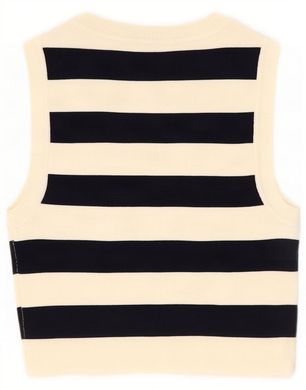 Zara Damen Crop Vest Top UK 12 Medium Beige Gestreifte Viskose