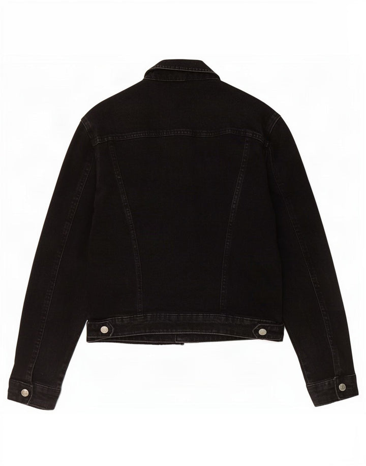 Zara Damen Crop Jeansjacke UK 14 Large Schwarz