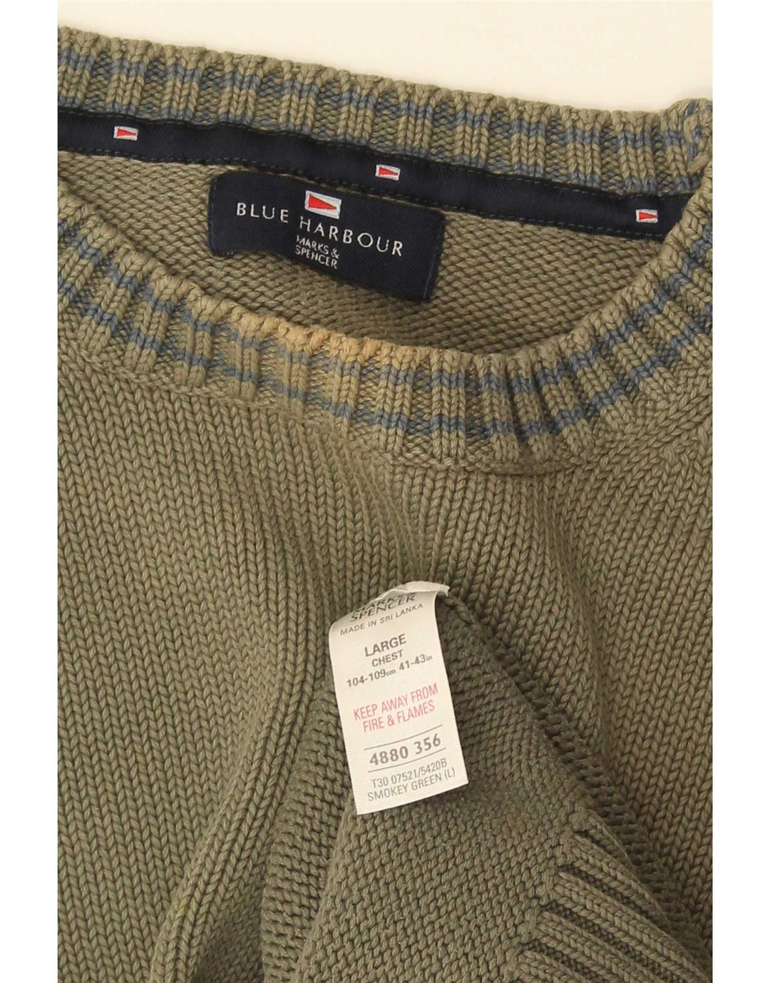 Marks & Spencer Herren-Pullover mit Rundhalsausschnitt, groß, grüne Baumwolle