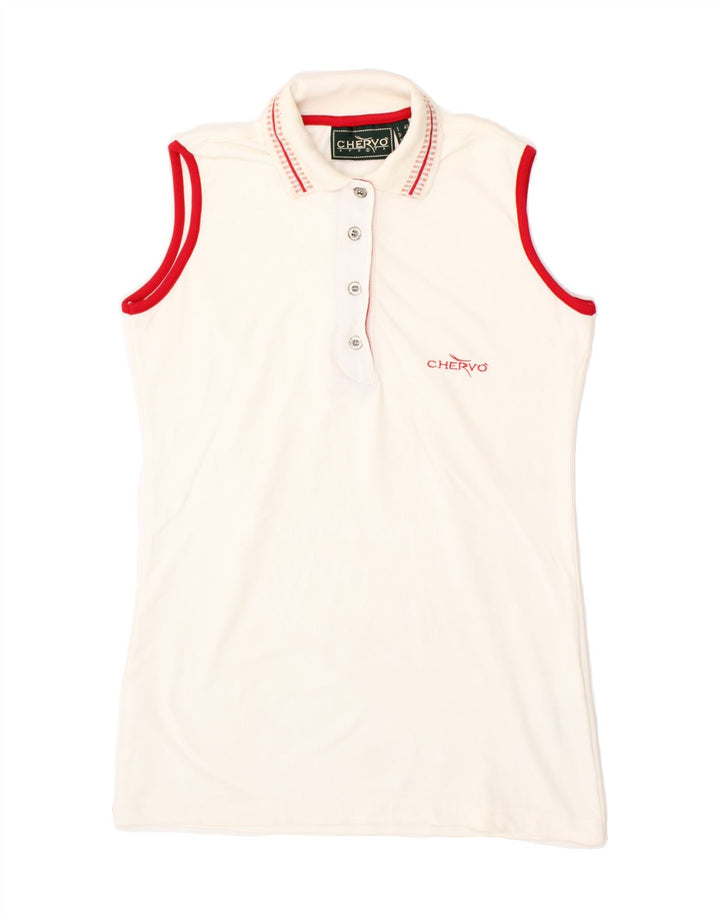 CHERVO Womens Sleeveless Polo Shirt IT 42 Medium White Polyamide Vintage Chervo and Second-Hand Chervo from Messina Hembry 