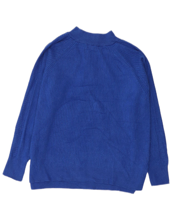 Marks & Spencer Damen-Pullover mit Reißverschluss am Hals, UK 16, Größe L, blaue Viskose