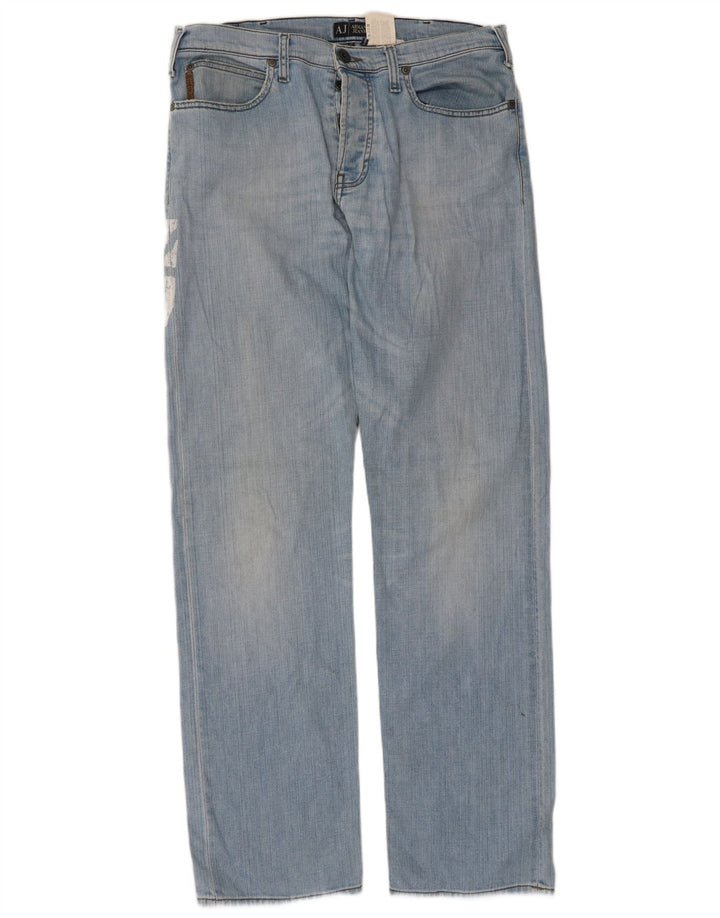 Armani Herren Graphic Straight Jeans W36 L33 Blaue Baumwolle