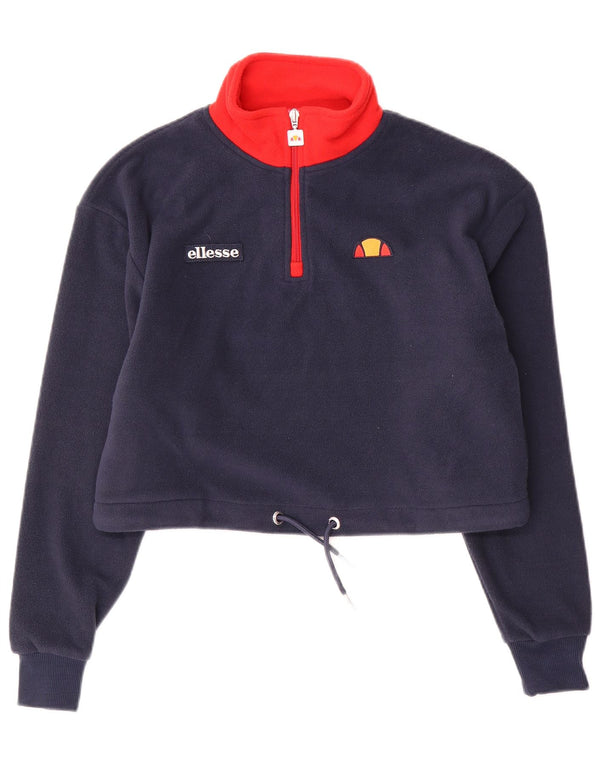 Ellesse Womens Crop Zip Neck Fleece Pullover UK 4 XS Marineblau Farbblock