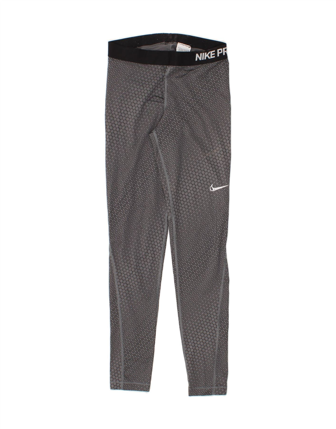 NIKE Womens Dri Fit Graphic Leggings UK 12 Medium  Grey Geometric Vintage Nike and Second-Hand Nike from Messina Hembry 