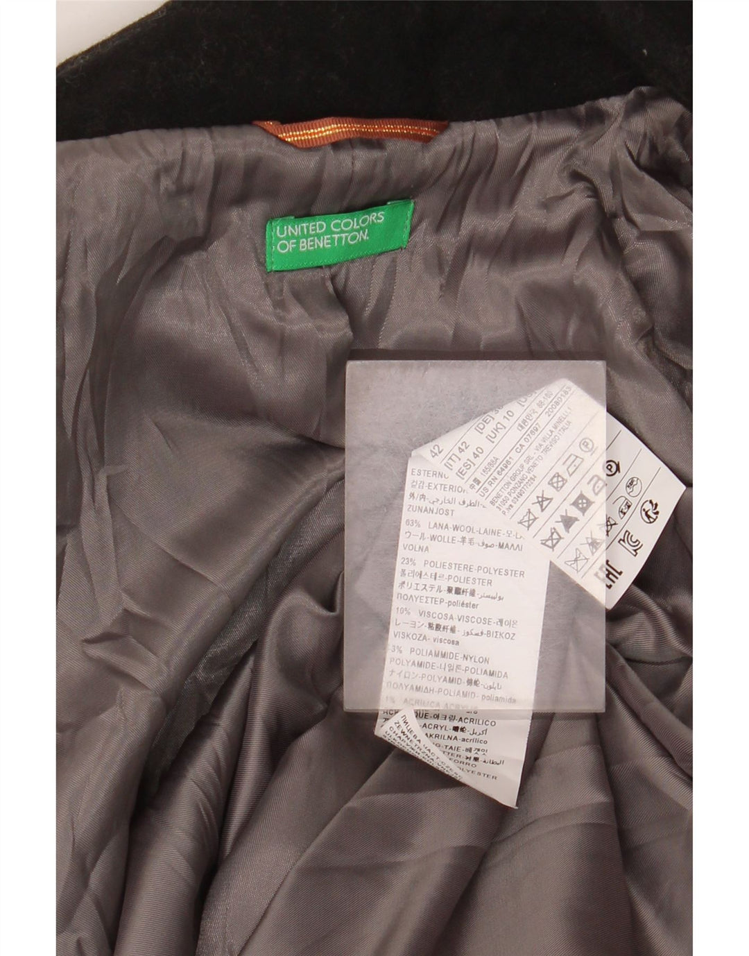Benetton Damen Übergroßer Mantel UK 10 Small Schwarze Wolle