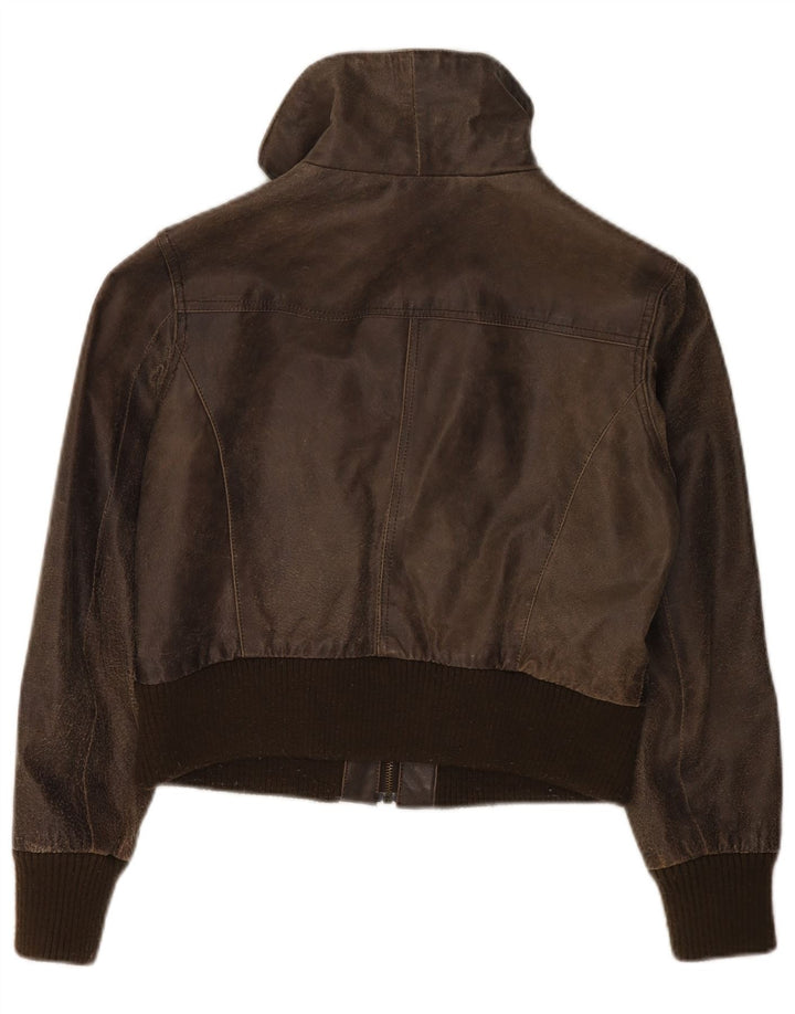 BAY Womens Crop Lederjacke UK 16 Großes braunes Leder