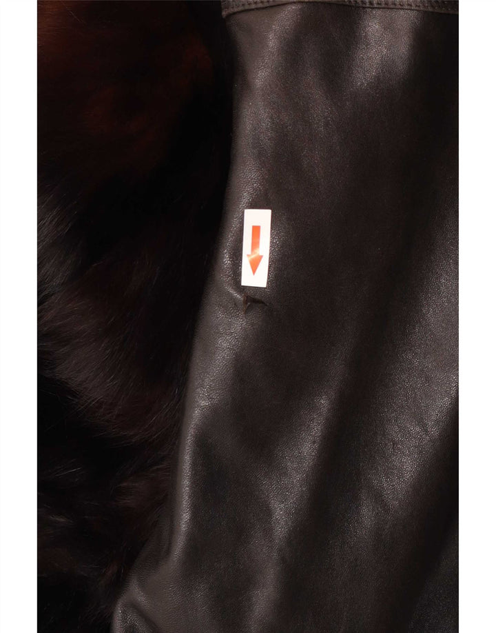 Ruffo Damen-Kunstfell-Übergröße-Lederjacke, UK 18, XL, Braun