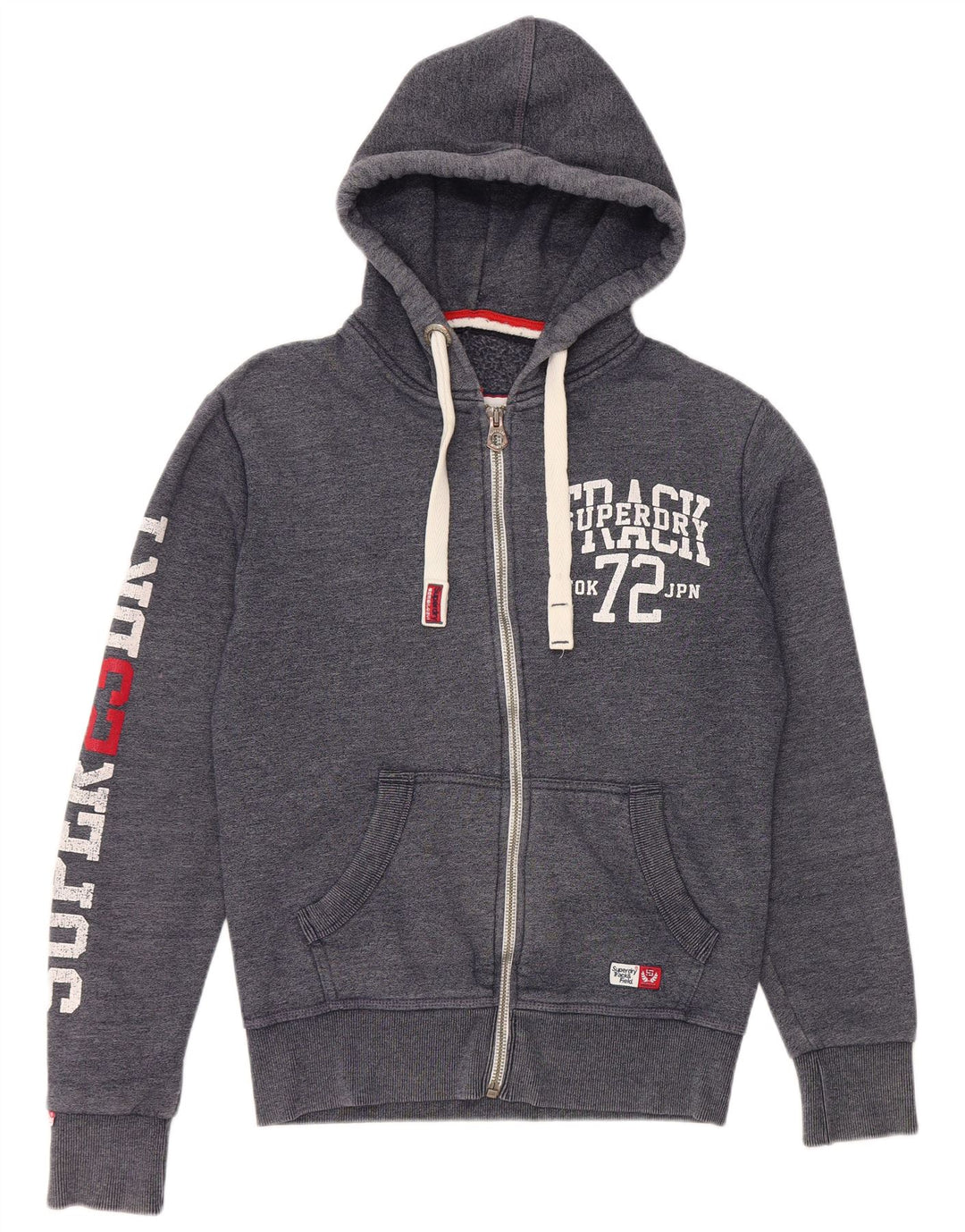 SUPERDRY Herren-Kapuzenpullover mit grafischem Reißverschluss, Größe S, marineblaue Baumwolle