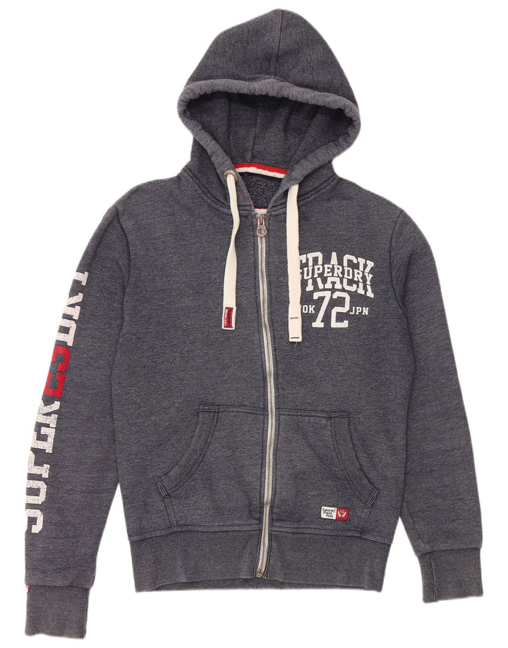 SUPERDRY Herren-Kapuzenpullover mit grafischem Reißverschluss, Größe S, marineblaue Baumwolle