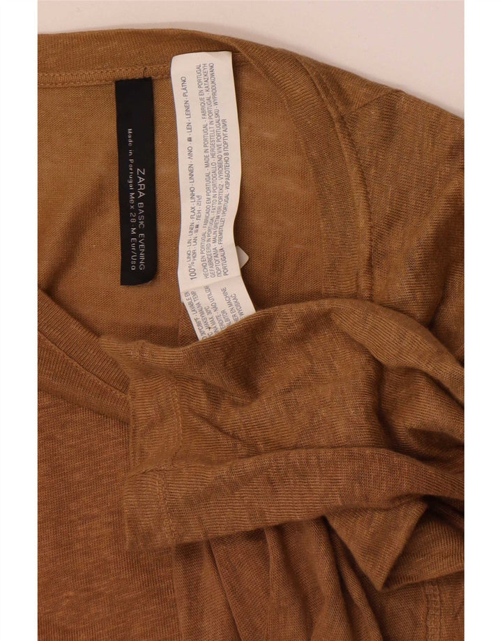 Zara Damen Top Langarm UK 12 Medium Beige Leinen