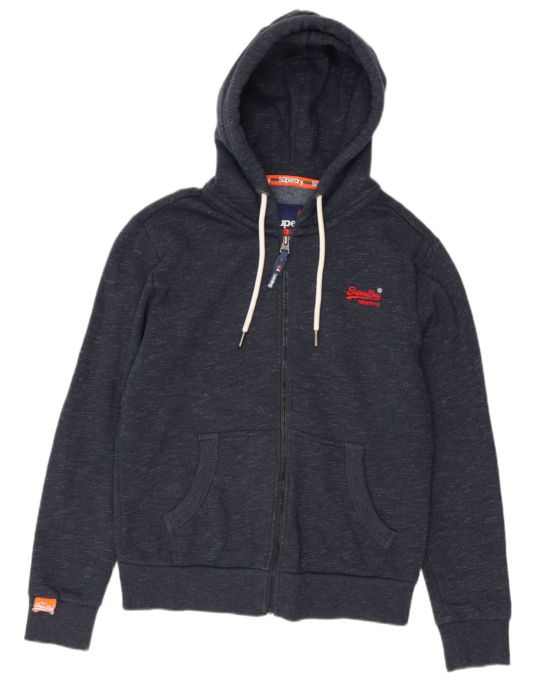 Superdry Herren-Kapuzenpullover mit Reißverschluss, mittelmarineblau gesprenkelte Baumwolle