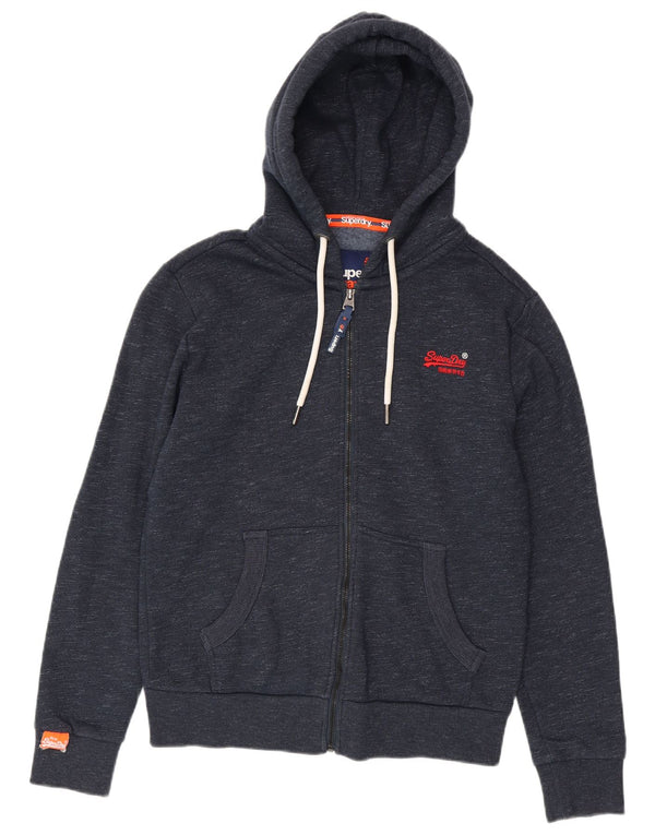 Superdry Herren-Kapuzenpullover mit Reißverschluss, mittelmarineblau gesprenkelte Baumwolle