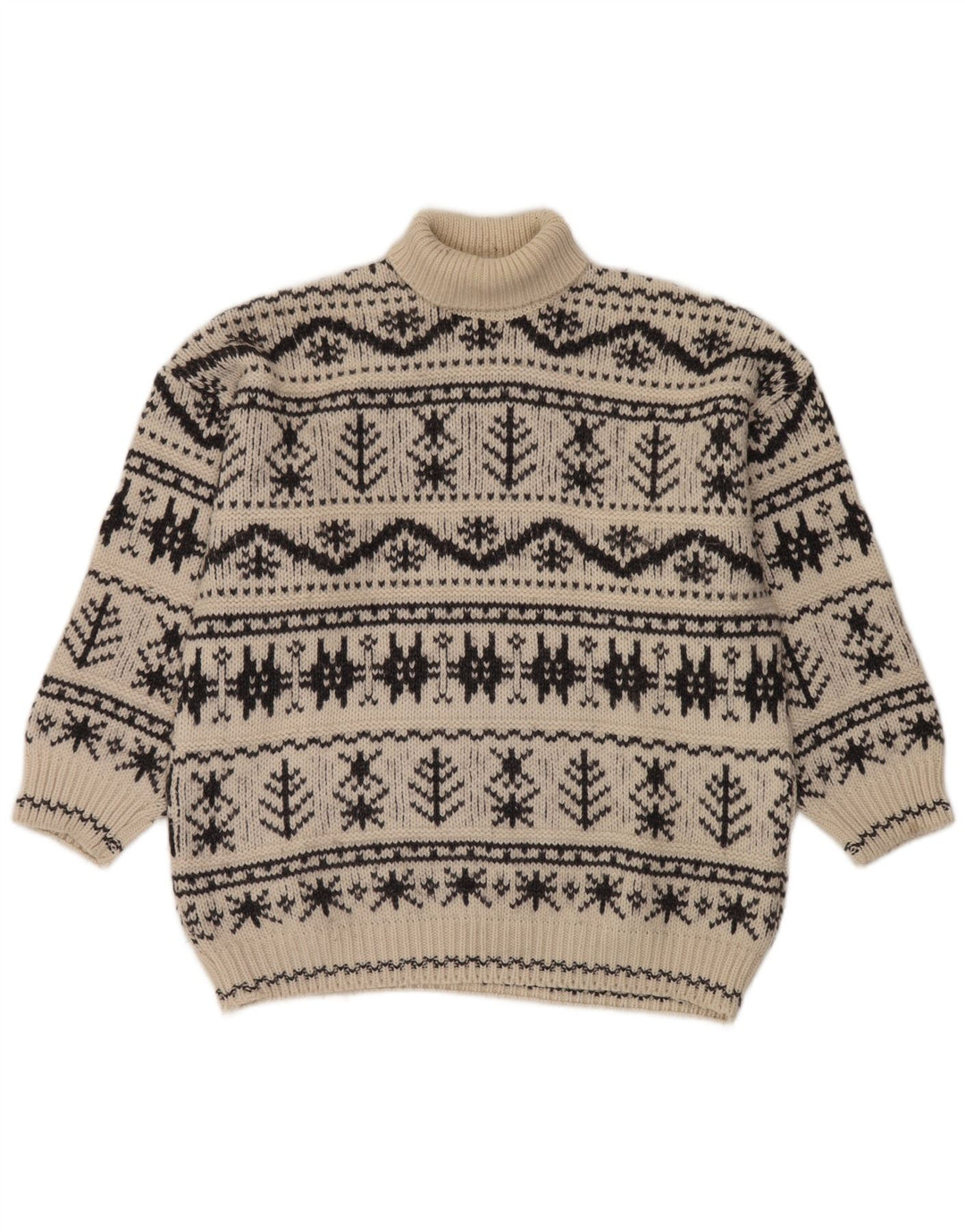 Vintage Herren Rollkragenpullover Pullover Medium Off White Fair Isle Acryl