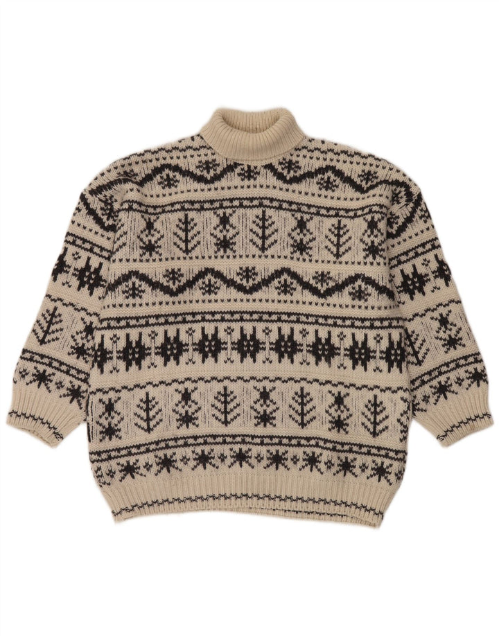 Vintage Herren Rollkragenpullover Pullover Medium Off White Fair Isle Acryl