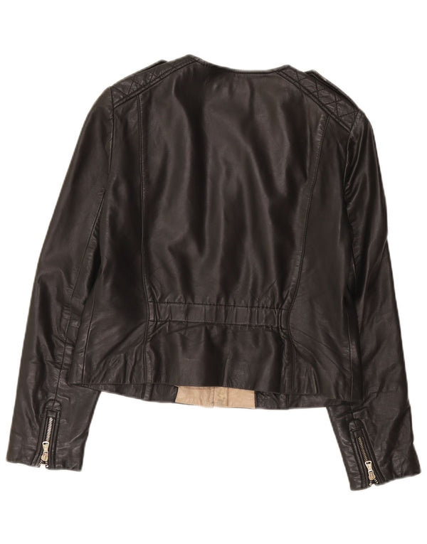 Massimo Dutti Damen Lederjacke UK 14 Großes schwarzes Leder
