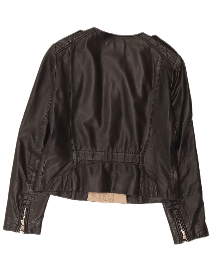 Massimo Dutti Damen Lederjacke UK 14 Großes schwarzes Leder