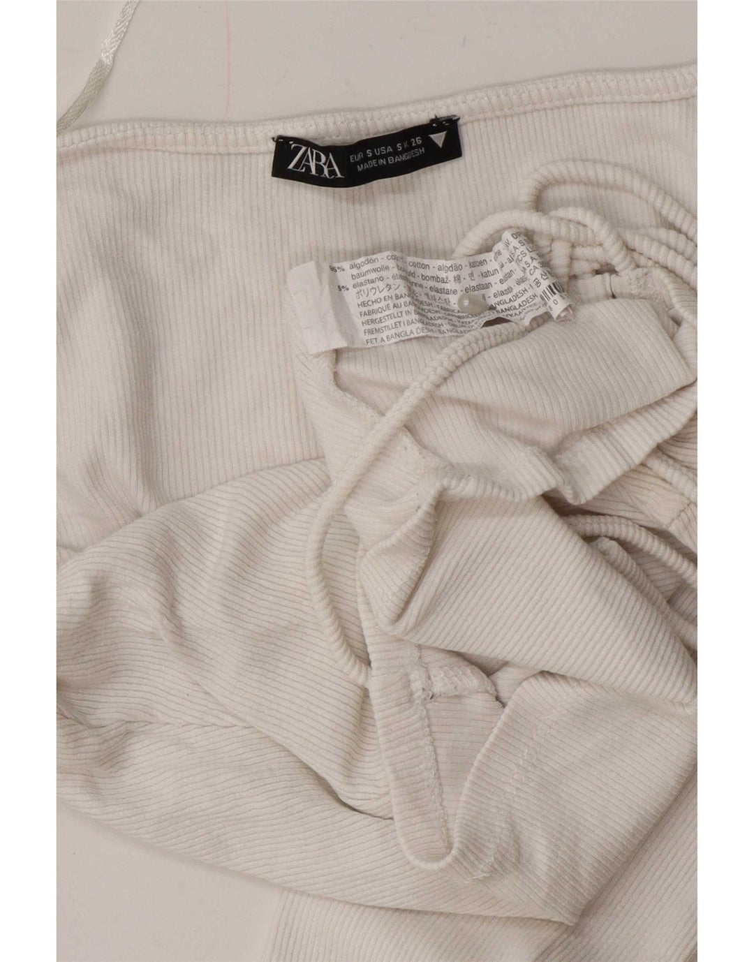 Zara Womens Front Tie Crop Top Langarm UK 10 Small Weiße Baumwolle
