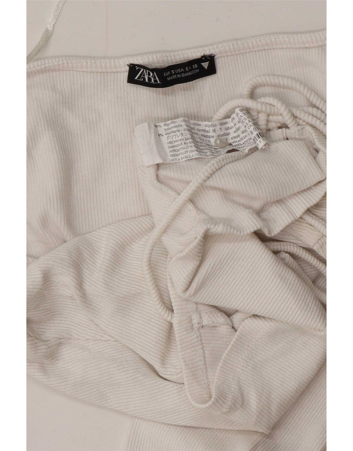 Zara Womens Front Tie Crop Top Langarm UK 10 Small Weiße Baumwolle