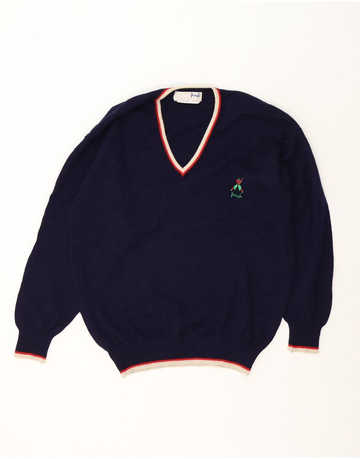Pringle Herren-Pullover mit V-Ausschnitt, groß, marineblau, Schurwolle