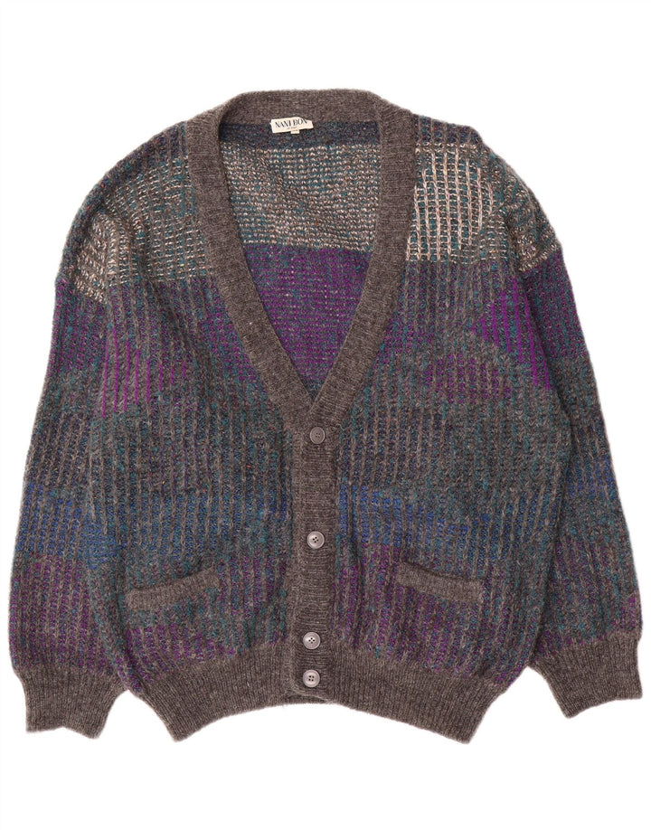 NANI BON Herren-Cardigan-Pullover IT 52 Große graue Colourblock-Wolle