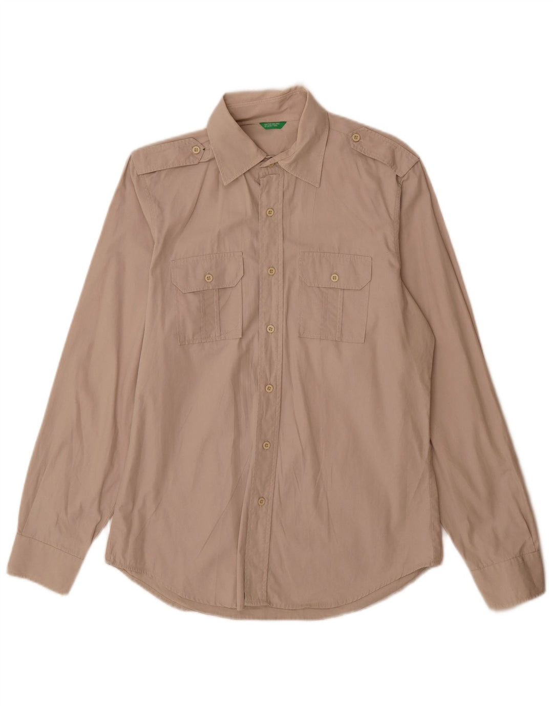 Benetton Herren-Militär-Militärhemd, mittelbeige Baumwolle