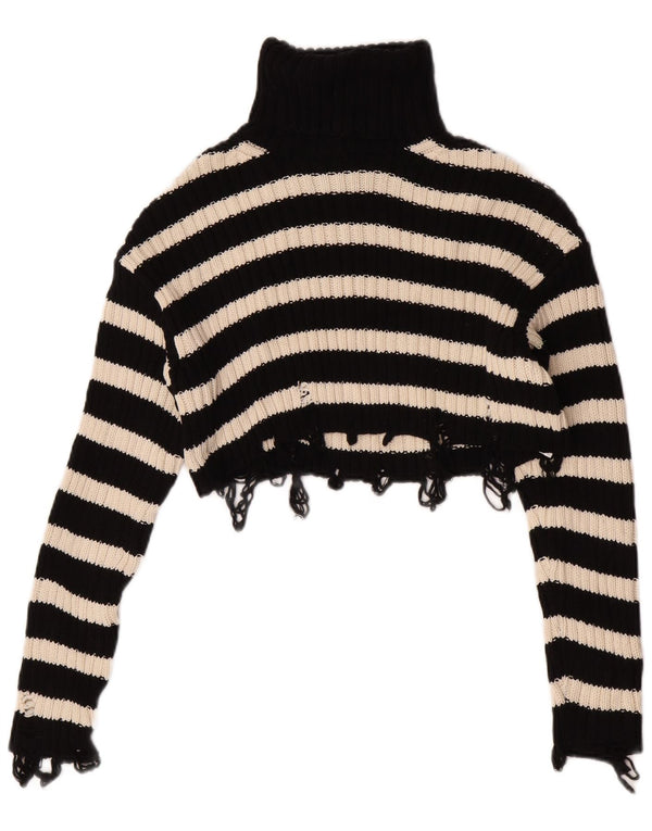 Zara Damen Crop Rollkragenpullover Pullover UK 10 Small Schwarz gestreift
