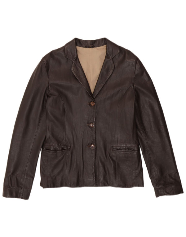 Vintage Damen 3-Knopf-Lederblazerjacke EU 38 Mittelbraunes Leder