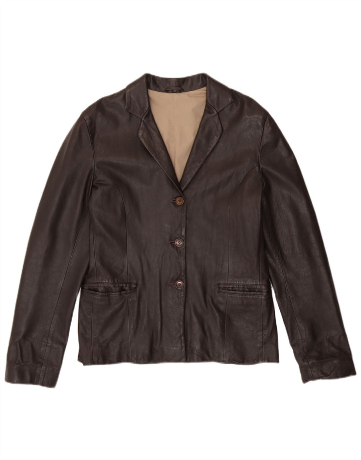 Vintage Damen 3-Knopf-Lederblazerjacke EU 38 Mittelbraunes Leder
