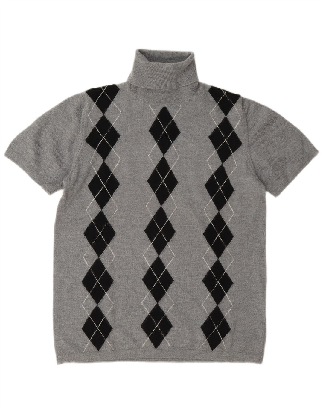 Vintage Damen Rollkragenpullover Pullover UK 14 Mittelgrau Argyle/Diamant