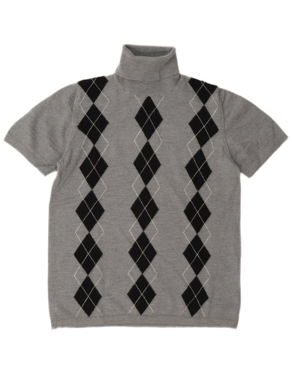 Vintage Damen Rollkragenpullover Pullover UK 14 Mittelgrau Argyle/Diamant