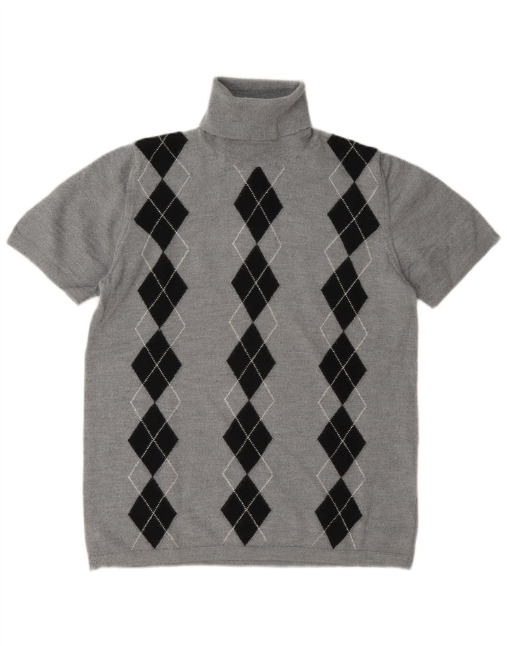 Vintage Damen Rollkragenpullover Pullover UK 14 Mittelgrau Argyle/Diamant