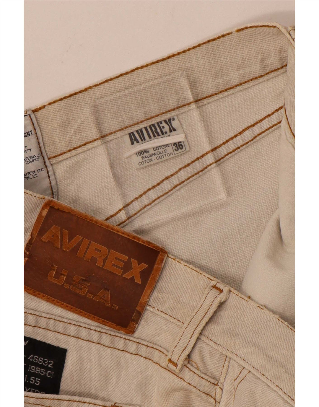Avirex Herren Straight Jeans W36 L30 Beige Baumwolle