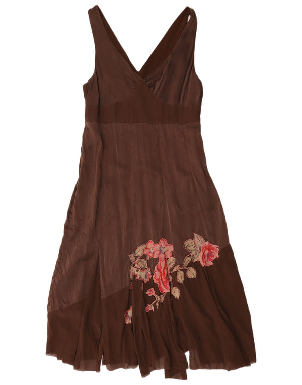 Ärmelloses asymmetrisches Kleid für Damen von Coast, UK-Größe 44, mittelbraun, geblümte Seide
