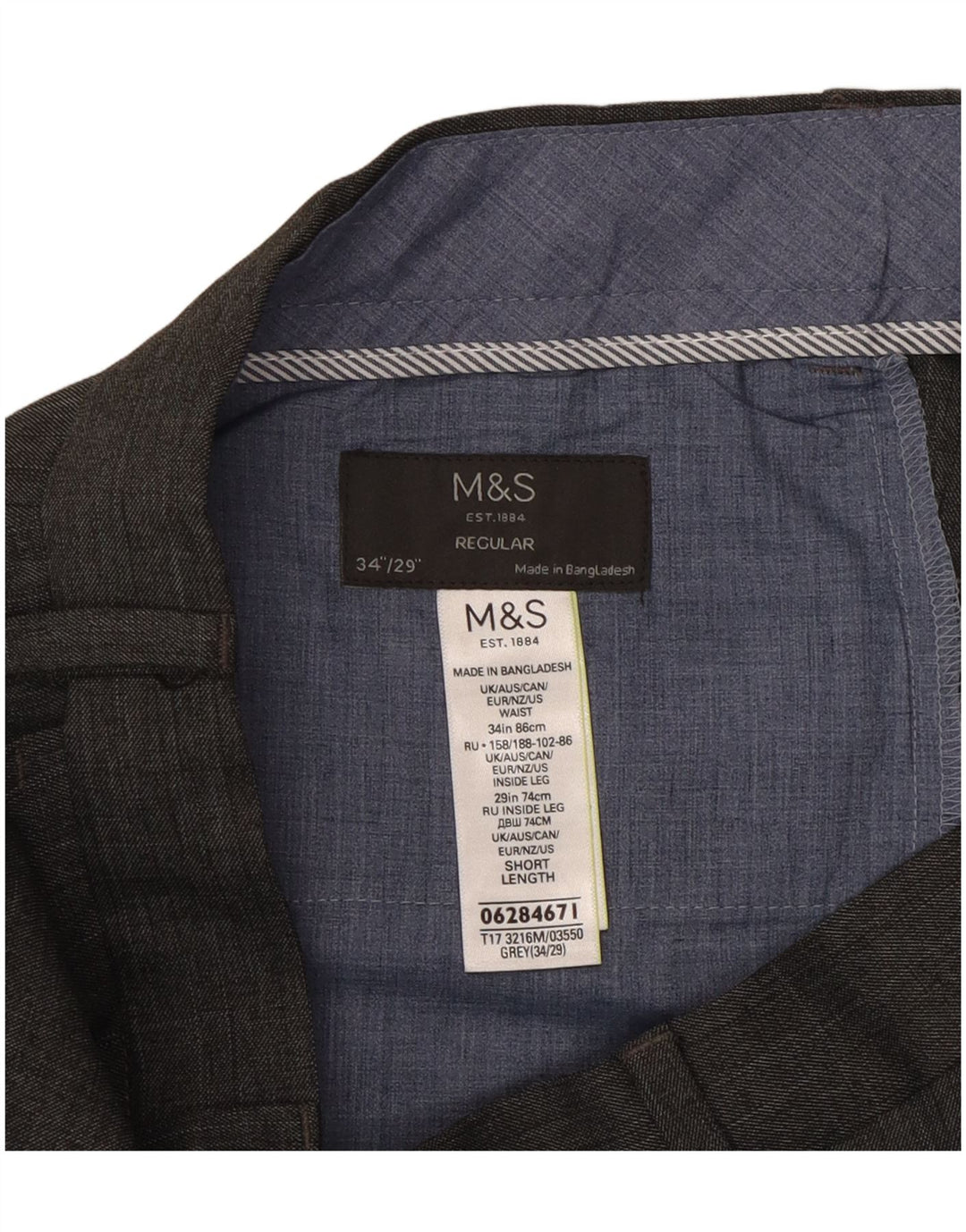 Marks & Spencer Herren-Anzughose, normal, W34, L29, Grau, Polyester