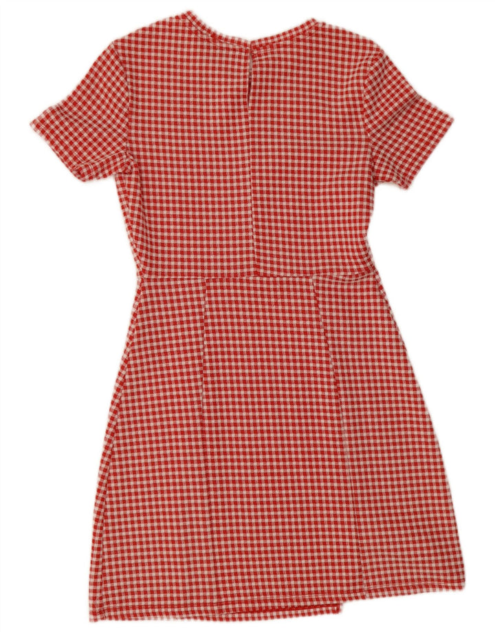 Zara Damen A-Linien-Kleid UK 12 Mittelrotes Gingham-Polyester