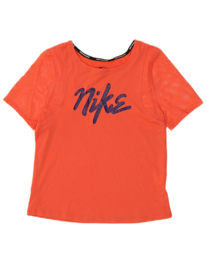 NIKE Damen Dri Fit Crop Graphic T-Shirt Top UK 10 Small Orange