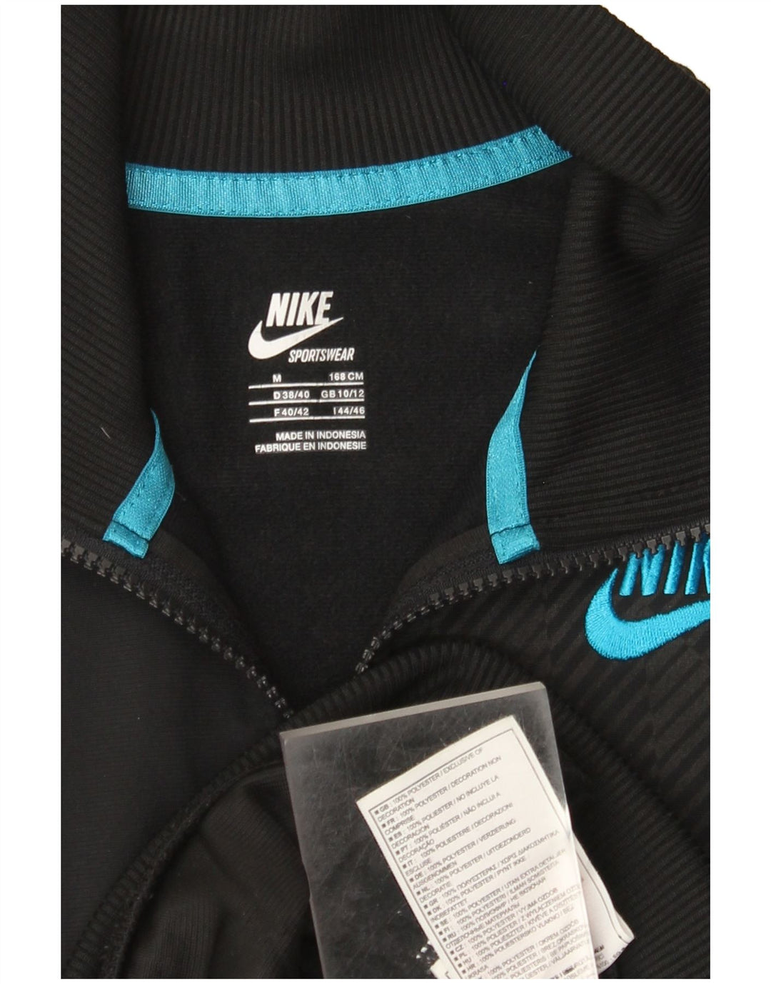Nike Damen-Trainingsanzug-Top-Jacke UK 10/12 Mittelschwarzes Nadelstreifen-Polyester