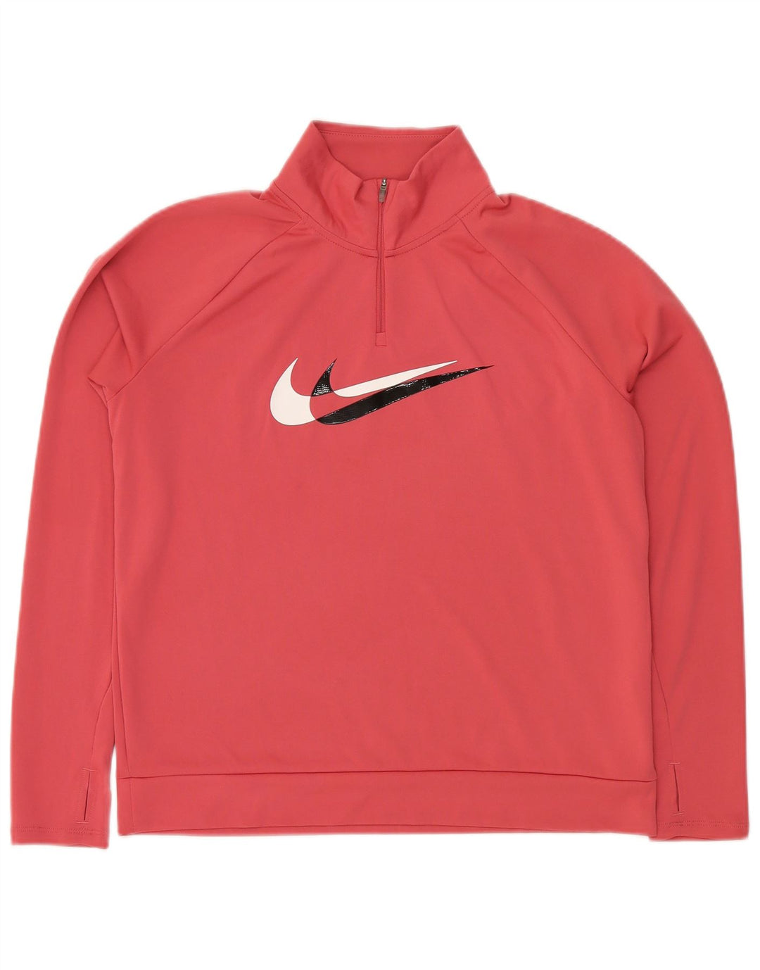 NIKE Damen Dri Fit Graphic Zip Neck Sweatshirt Pullover UK 14 Mittelrosa
