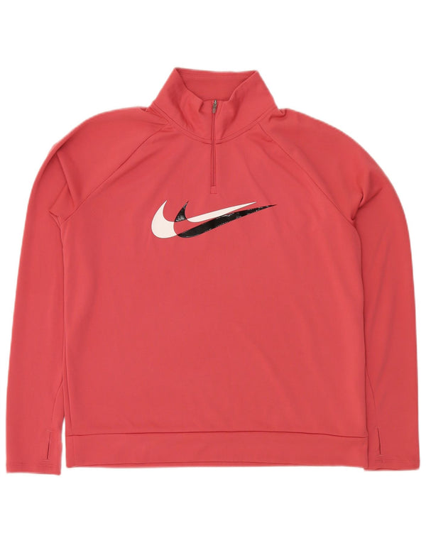 NIKE Womens Dri Fit Graphic Zip Neck Sweatshirt Jumper UK 14 Medium Pink