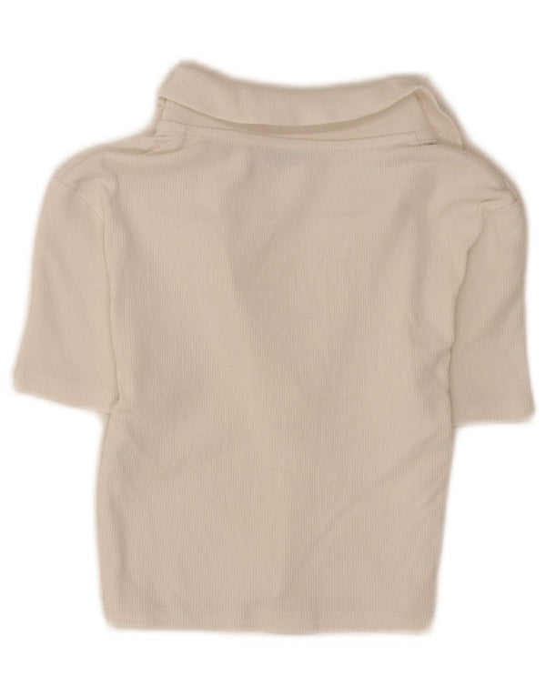 Zara Damen Crop Poloshirt UK 8 Small Weiße Baumwolle