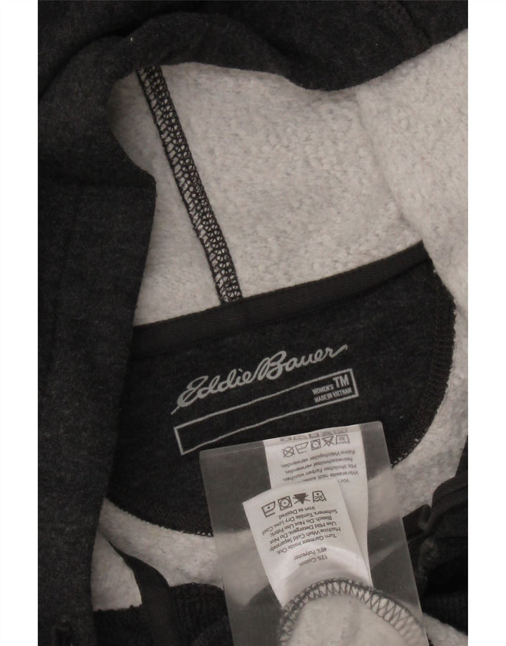 EDDIE BAUER Damen-Kapuzenpullover mit Knopfkragen, UK 14, mittelgraue Baumwolle