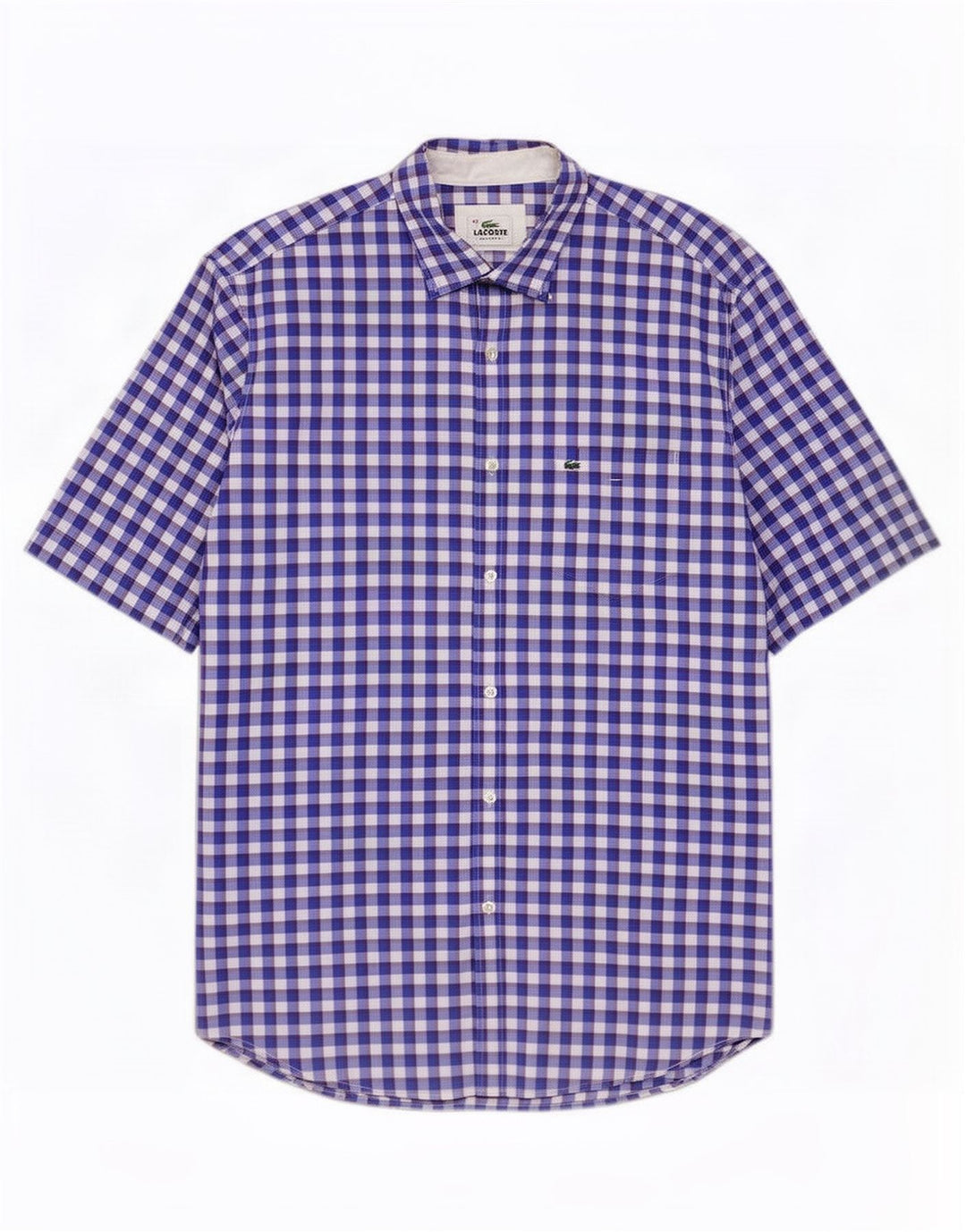 Lacoste Herren-Hemd, kurzärmelig, normale Passform, Größe 42, großes blaues Gingham-Muster